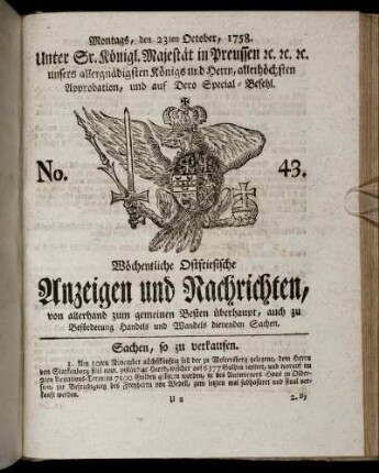 No. 43. Montags, den 23ten October, 1758.