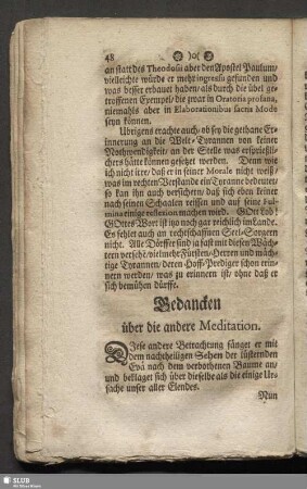 Gedancken über die andere Meditation