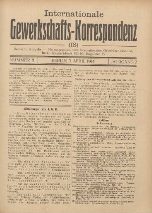 Nummer 8 Berlin, 3. April 1914 Jahrgang 2