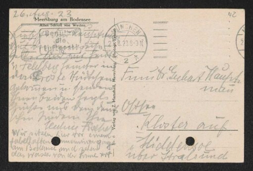 Brief von Hedwig Fischer und Samuel Fischer an Margarete Hauptmann