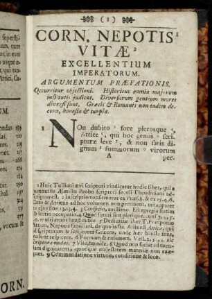 Corn. Nepotis vitæ excellentium imperatorum. Argumentum præfationis.