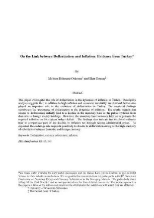On the Link between Dollarization and Inflation: Evidence from Turkey