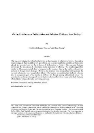On the Link between Dollarization and Inflation: Evidence from Turkey