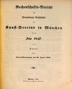 Rechenschafts-Bericht. 1847, 1847 (1848)