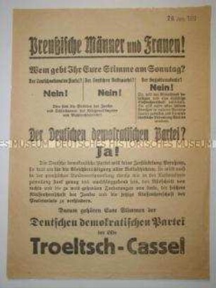 Propagandaflugblatt der DDP zu den preußischen Landtagswahlen 1919