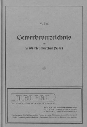 Teil 5: Gewerbeverzeichnis der Stadt Neunkirchen (Saar)