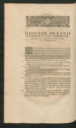 Dionysii Petavii E Societate Jesu Animadversiones Ad Librum De Mensuris Et Ponderibus.
