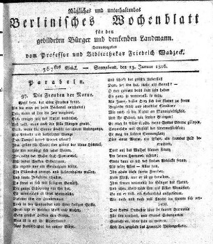367stes Stueck, 13. Januar 1816