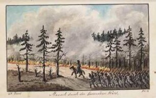 'Marsch durch den brennenden Wald' ; Aquarell