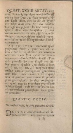 Quaestio XXXIV. De persona Filii, in tres articulos divisa.