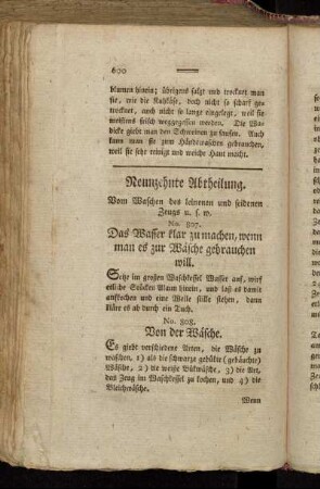 Neunzehnte Abtheilung. Vom Waschen des leinenen und seidenen Zeugs u. s. w.
