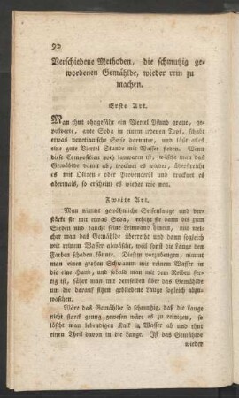 Verschiedene Methoden, die schmutzig gewordenen Gemählde, wieder rein zu machen.