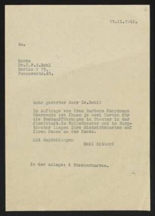Brief von Unbekannt an Carl F. W. Behl