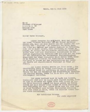 Brief an Frédéric d' Erlanger : 02.06.1930