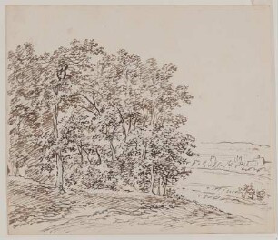 Landschaft mit Wald und Häusern