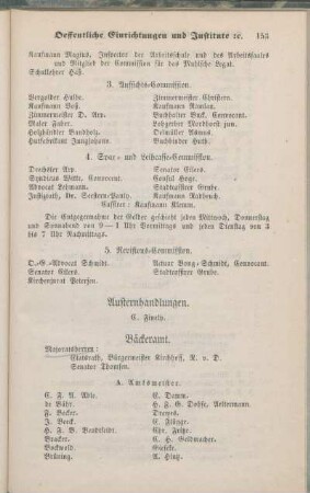 Bäckeramt. [Bandagisten. Banquier. Barbieramt. Bibelverein. Bierbrauereien, Brennereien, Essig- und Sprietfabriken. Bildhauer. Bootführer. Böttcheramt. Brandgilden. Brennholzhandlungen. Buchbinderamt. Buchdruckereien. Buchhandlungen. Bürstenmacher. Clavierstimmer. Comptoirgeschäfte. Conditoreien. Consulate.]