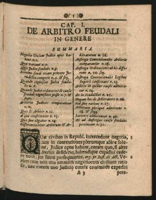 Cap. I. De Arbitro Feudali In Genere.