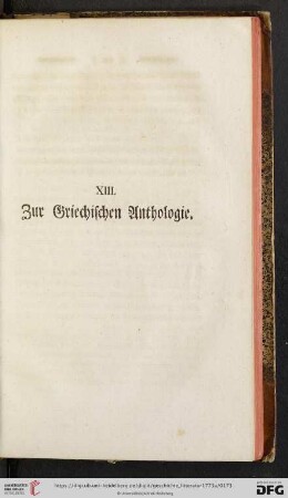 XIII. Zur Griechischen Anthologie