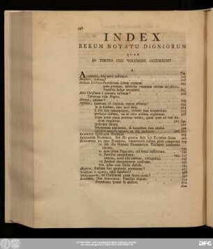 Index Rerum Notatu Digniorum Quae In Tertio Hoc Volumine Occurrunt.