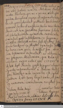 Lebenslauf von Laurentius Berlet.