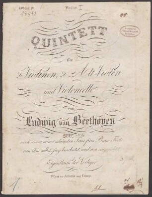 QUINTETT für 2 Violinen, 2 Alt-Violen und Violoncelle