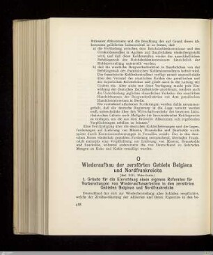 O. Wiederaufbau der zerstörten Gebiete Belgiens und Nordfrankreichs