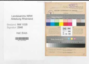 Entnazifizierung Erich Hof , geb. 19.02.1922 (Elektriker)