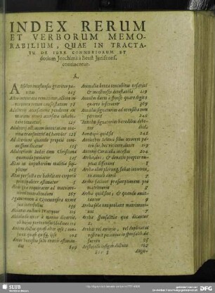 Index Rerum Et Verborum Memorabilium, Quae in Tractatu De Jure Connubiorum Et dotium Joachimi à Beust Juriscons. continentur