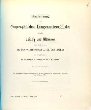 Bestimmung des Geographischen Längenunterschiedes zwischen Leipzig und München