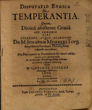 Disputatio Ethica De Temperantia