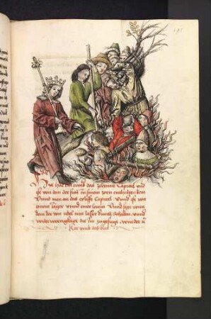 König Sedras lässt die falschen Traumdeuter verbrennen; (Kapitel X: Von König Sedras).