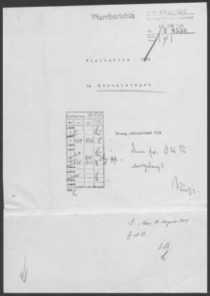 Hörvelsingen: Visitationsbericht mit Pfarrbericht 1962