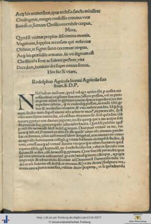 Rodolphus Agricola Ioanni Agricolæ suo fratri Salutem Plurimum Dicit