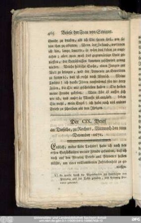 Der CIX. Brief an Dieselbe, zu Rochers, Mittwoch den 2ten December 1671.