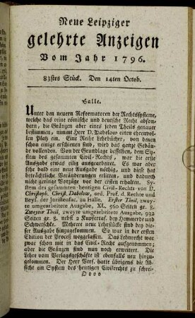 83stes Stück. Den 14ten Octb.