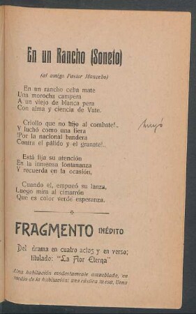 Fragmento inédito del drama en cuatro actos y en verso; titulado: "La flor eterna"