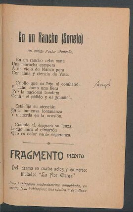 Fragmento inédito del drama en cuatro actos y en verso; titulado: "La flor eterna"