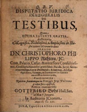 Disputatio iuridica inauguralis de testibus