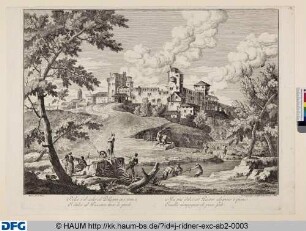 Landschaft mit Fischern vor einer Burganlage