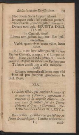 XLV. La Sainte Bible, qui contient la vieux & le nouveau testament, autrement l'ancienne ...