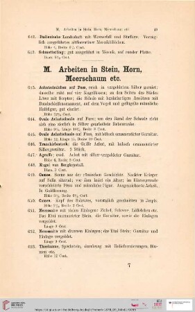 M. Arbeiten in Stein, Horn, Meerschaum etc. (Nr. 643 - 672)