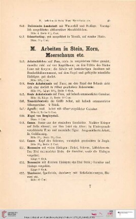 M. Arbeiten in Stein, Horn, Meerschaum etc. (Nr. 643 - 672)