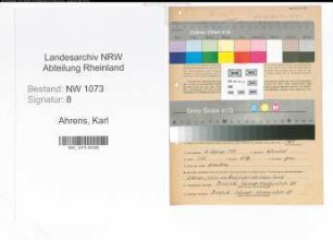 Entnazifizierung Karl Ahrens , geb. 13.02.1885 (Magazinverwalter)