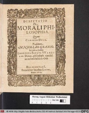 Disputatio De Morali Philosophia