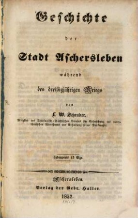 Geschichte der Stadt Aschersleben während des dreißigjährigen Kriegs