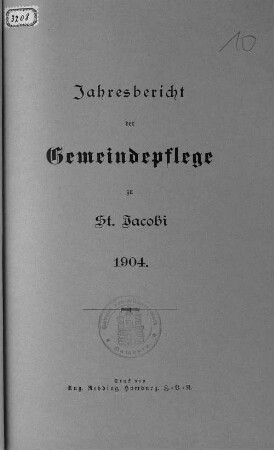 1904: Jahresbericht der Gemeindepflege zu St. Jakobi