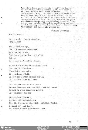 Epitaph für Tadeusz Boroswki : (1922 - 1951)