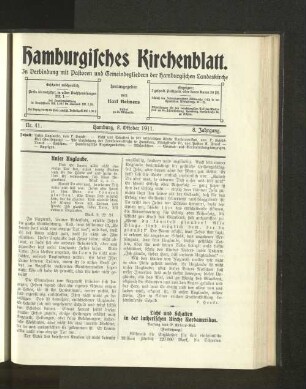 Nr. 41. Hamburg, 8. Oktober 1911. 8. Jahrgang.