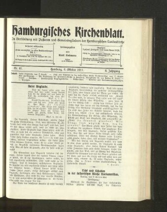 Nr. 41. Hamburg, 8. Oktober 1911. 8. Jahrgang.