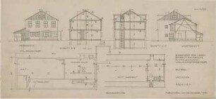 Döllgast, Hans; Englschalking; Schreinerei Benedikt Schabacker, Vollmannstraße 53/55 - Westseite; Ostseite; DG (Ansichten; Grundriss; Schnitte)